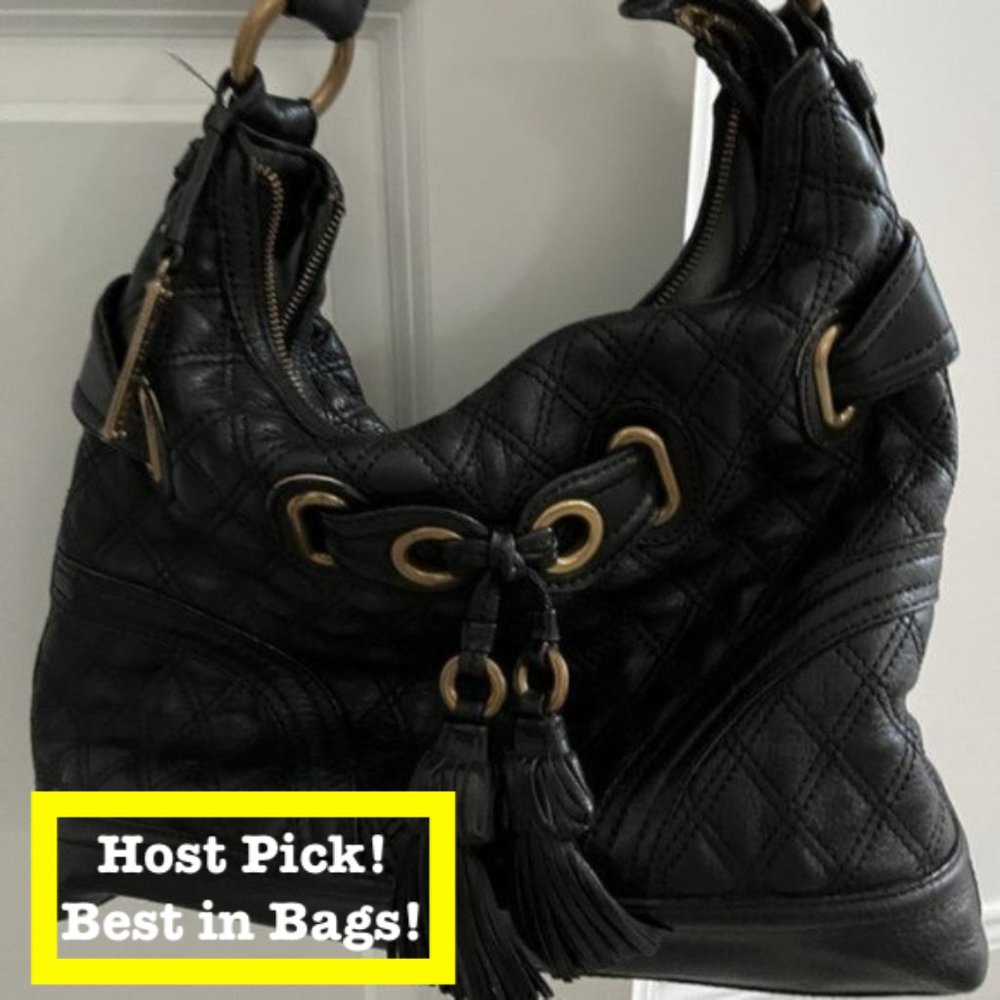 Lockheart Vintage Y2K Black Leather Quilted Tassel Hobo Shoulder Bag